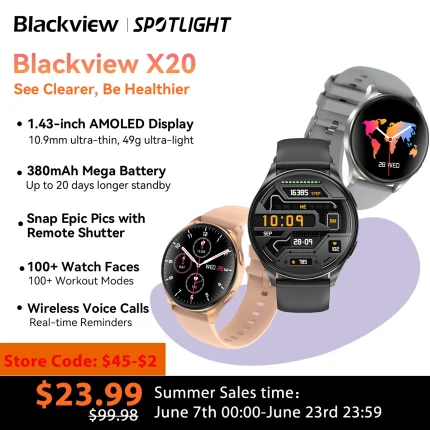 [World Premiere] Blackview 2024 New Smartwatch X20 Watch AMOLED Display Hi-Fi Bluetooth Phone Calls Health and Fitness Tracking