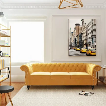 Luxury Velvet 3-Seater Sofa with Upholstered Armrests