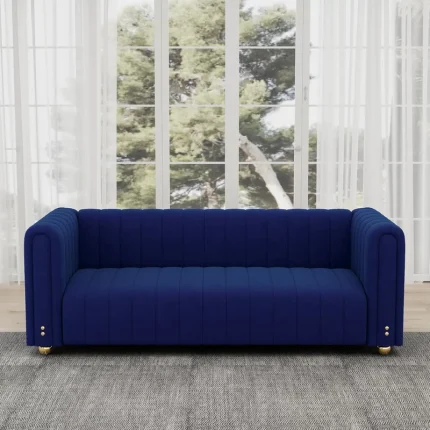 Velvet Sofa with Round Handrails and Gold Metal Legs - Minimalist 3-Seater for Living Room