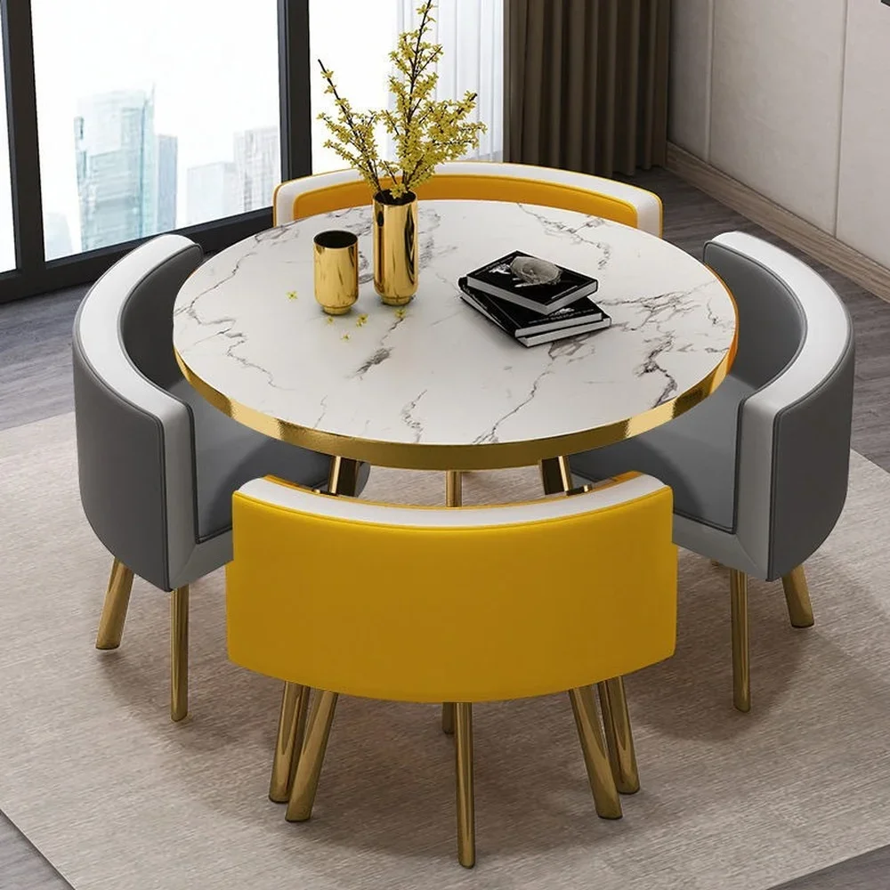 Marble Round 80cm Dining Tables Set 4 Chairs Modern Center Wood Table Luxury - Image 6