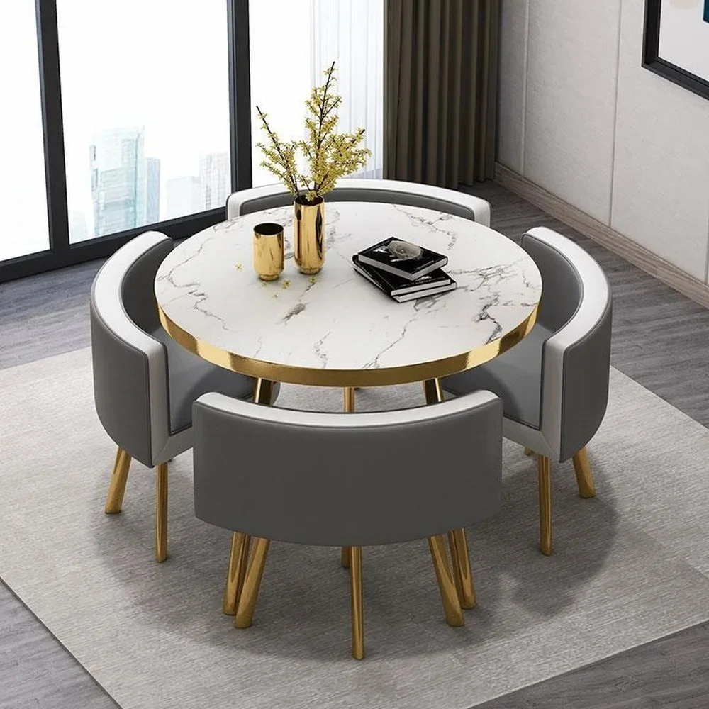 Marble Round 80cm Dining Tables Set 4 Chairs Modern Center Wood Table Luxury - Image 3