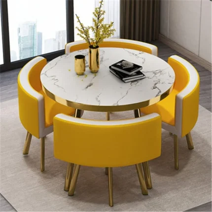Marble Round 80cm Dining Tables Set 4 Chairs Modern Center Wood Table Luxury