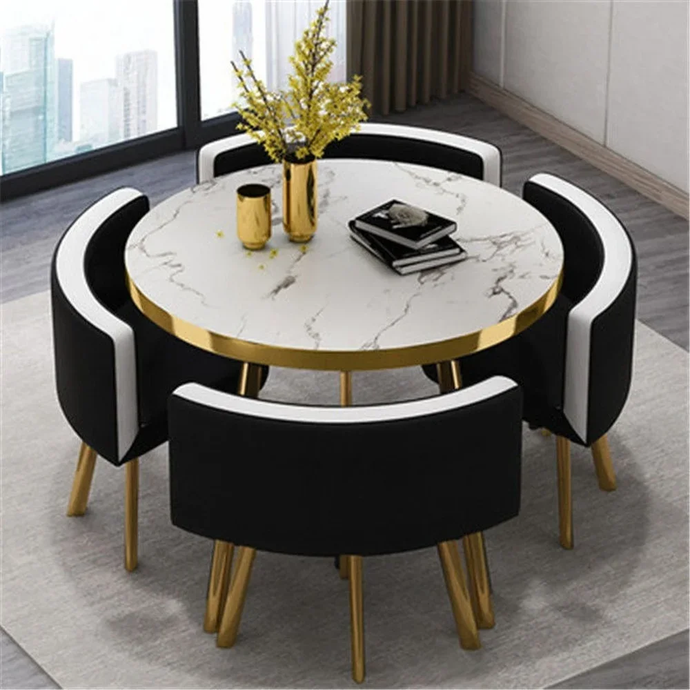 Marble Round 80cm Dining Tables Set 4 Chairs Modern Center Wood Table Luxury - Image 5