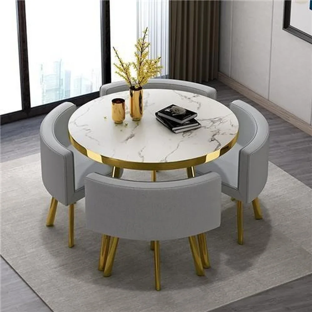 Marble Round 80cm Dining Tables Set 4 Chairs Modern Center Wood Table Luxury - Image 4