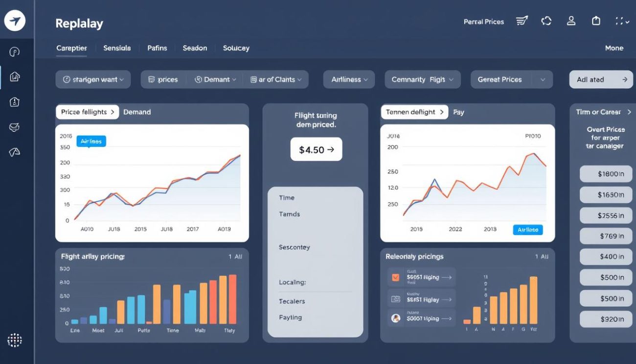 Airline pricing dashboard showing how flight prices fluctuate based on demand, season, and booking time