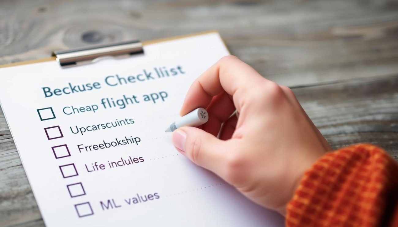 Checklist for booking cheapest flight with person checking off items
