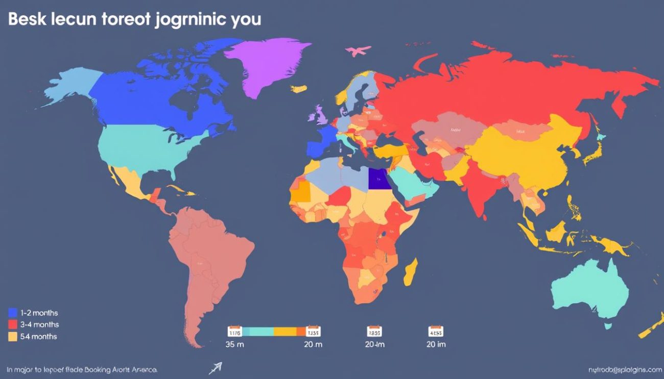 World map showing seasonal flight pricing trends for different regions to book cheapest flight